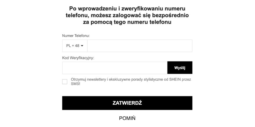 Po co numer telefonu w Shein